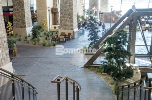 Gaylord Rockies Resort and Convention Center builds rustic coloradan rustic environment with Bomanite Imprint Systems of Stamped Slate and Stamped Brick patterns for interior Grand Lodge Restaurants and Walkways
