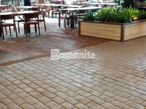 Gaylord Rockies Resort and Convention Center builds rustic coloradan rustic environment with Bomanite Imprint Systems of Stamped Slate and Stamped Brick patterns for interior Grand Lodge Restaurants and Walkways