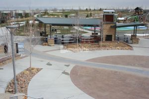 Centennial Center Park located in Colorado is an educational source with a play park that incorporates several Bomanite Decorative Concrete Systems used to inform visitors about the history of Cherry Creek Basin and was installed by Bomanite Licensee Premier Concrete Services.